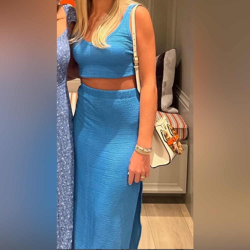 Reformation Blue Midi Pencil Skirt Set